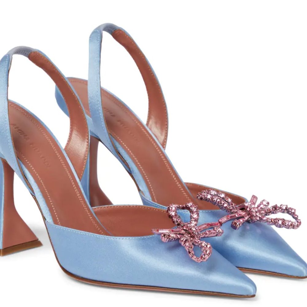 AMINA MUADDI Rosie Embellished Satin Slingback Pumps Sz. 40